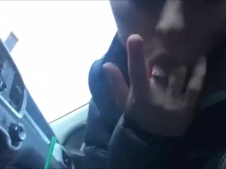 Busty teen masturbating in parter’s car