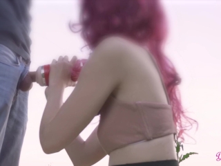 Blowjob and fuck doggy style in public park and fleshlight toy handjob