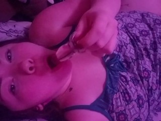 Half clothed chubby teen fucks herself
