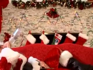 Horny girl masturbates on Christmas