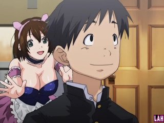 Big titted hentai waitress rides hard cock