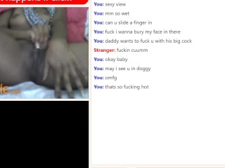 Omegle horny black girl rubs wet pussy and cums