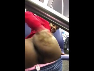 Cute ebony masturbates and twerks on public train