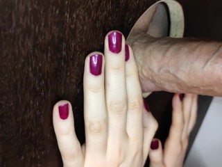 GLORY HOLE – Horny Girl Sucks Strangers Cock And Eats Their Cum