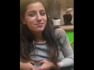 She shows off her breast in the restaurant