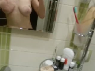 Uk milf teasing and rubbing in the mirror