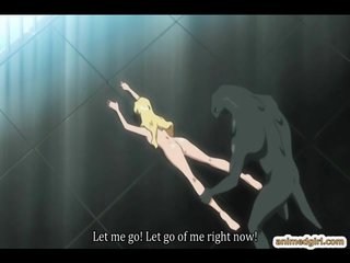 Busty anime hard fucked by lizard monster