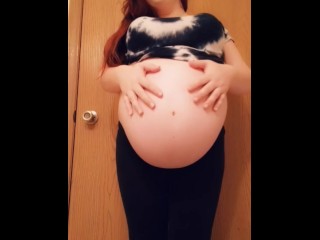 Tiny mama gives a sneak peak of her unborn while baby daddy showers