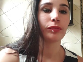 Young girl pissing selfie and licking the toilet clean