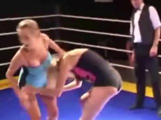 Wrestling blonde knockouted in wild threesome