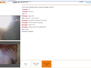 Sexy teen enjoys flashing her tits for people on omegle while family is out