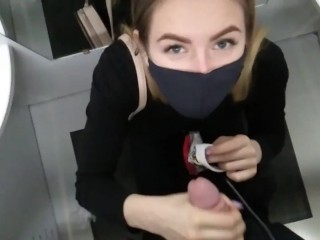 GF makes me risky cum inside white Disney sock in mall public changing room