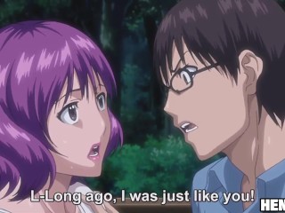 A whore with purple hair arranged a group sex and sucked a cock for free | uncensored hentai anime