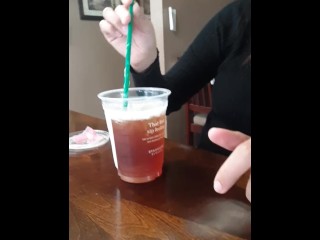 Teen Stephanie gets bored during quarantine- pours cum from condom into tea