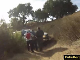 Nasty redhead girl slammed hard outdoor