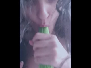 Sucking that tasty cucumber!!yummy