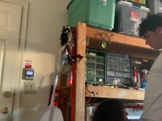 White college girl sucks my brown cock in the garage while parents are home