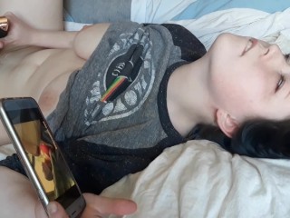 Masturbating to porn video of groping
