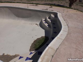 Big tits redhead fucked in empty pool