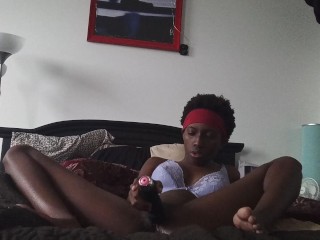 Ebony Petite Teen (18+)  Uses Vibrator On Herself Until She Cums