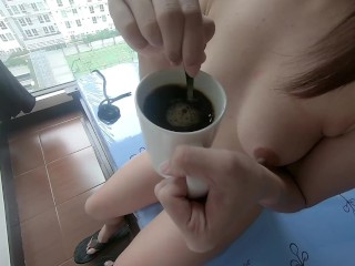 Pinay teen student drinks pee coffee daily to feel hot and horny all day.