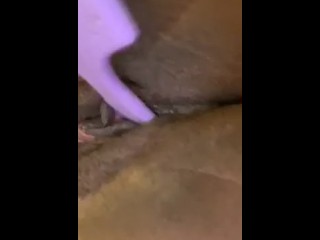 Ebony teen plays with hairy pussy