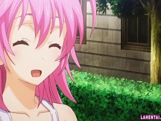 Big titted hentai cutie rides cock outdoors