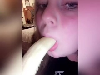 Blonde with blue eyes gives fruity fun