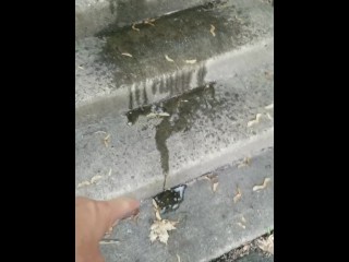 Teen pees in yoga pants outdoors