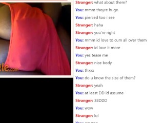 Omegle Black Girl Teases Out her Huge Pierced Tits