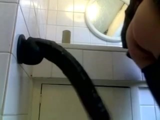 Horny Tranny fucks her ass with big black dildo