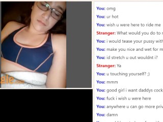 Omegle 18 year old secretly flashes and fingers under blanket