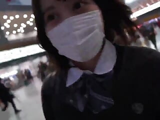 Very cute 18 year old dark haired Japanese babe in uniform blow job and cum in her mouth. She also has big boobs and is