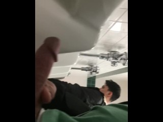Semi hard at urinal