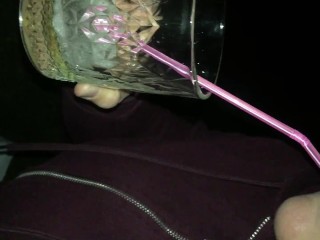 Amateur Dogging Teen Drinks Piss & Sperm