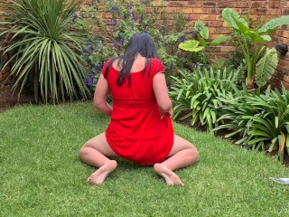 Young busty girl pissing outside doggy style