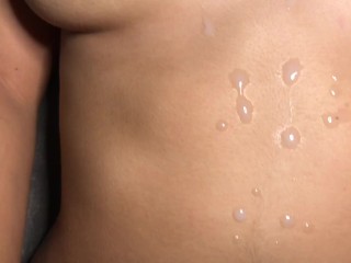 A lot of cum on my boobs and my curly hair