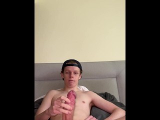 Stroking my massive rock hard cock