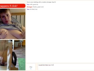 Omegle playing with her big tits
