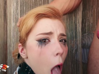 Tiny Schoolgirl with Gag Sloppy Deepthroat and Cum in Mouth – POV