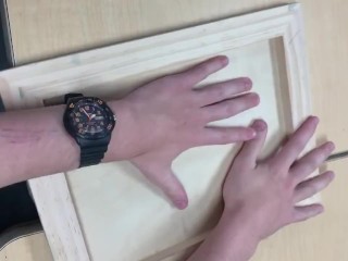 Teen stroking wood for first time