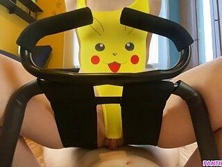 18 years old step sister rides me on sex chair in pikachu costume and gets a load of cum. Pokemon cosplay.