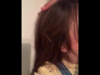 Sweet, little gf cums on hitachi while getting facefucked