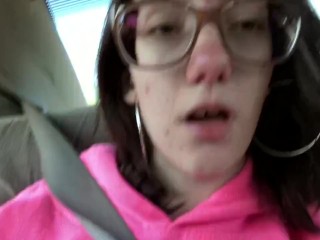 Teen girl plays with herself while dad drives