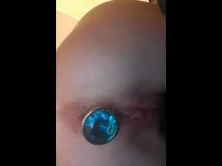 Little slut training asshole with different plugs