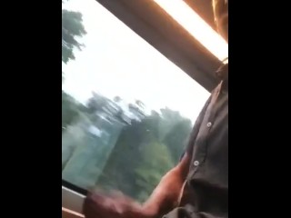 Collage boy wanking and cumming on public train