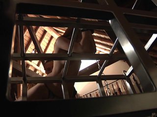 Chained submissive slave takes bondage deepthoat cumshot