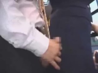 Busty Blonde Flight Attendant Jerks Off Japanese Guy Dude in Bus