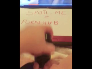 Teen fucks her tight pussy with tv remote and squirts while watching bbc gangbang porn