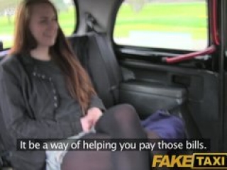 FakeTaxi Brunette student take sex for cash offer from driver
